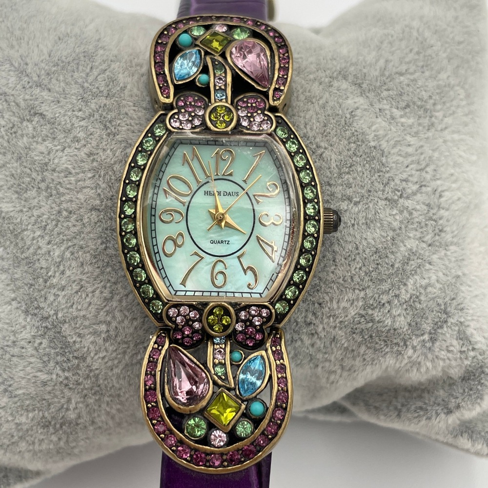 Heidi Daus Leather Swarovski Crystal Women Watch Purple Croc B7997 Retired